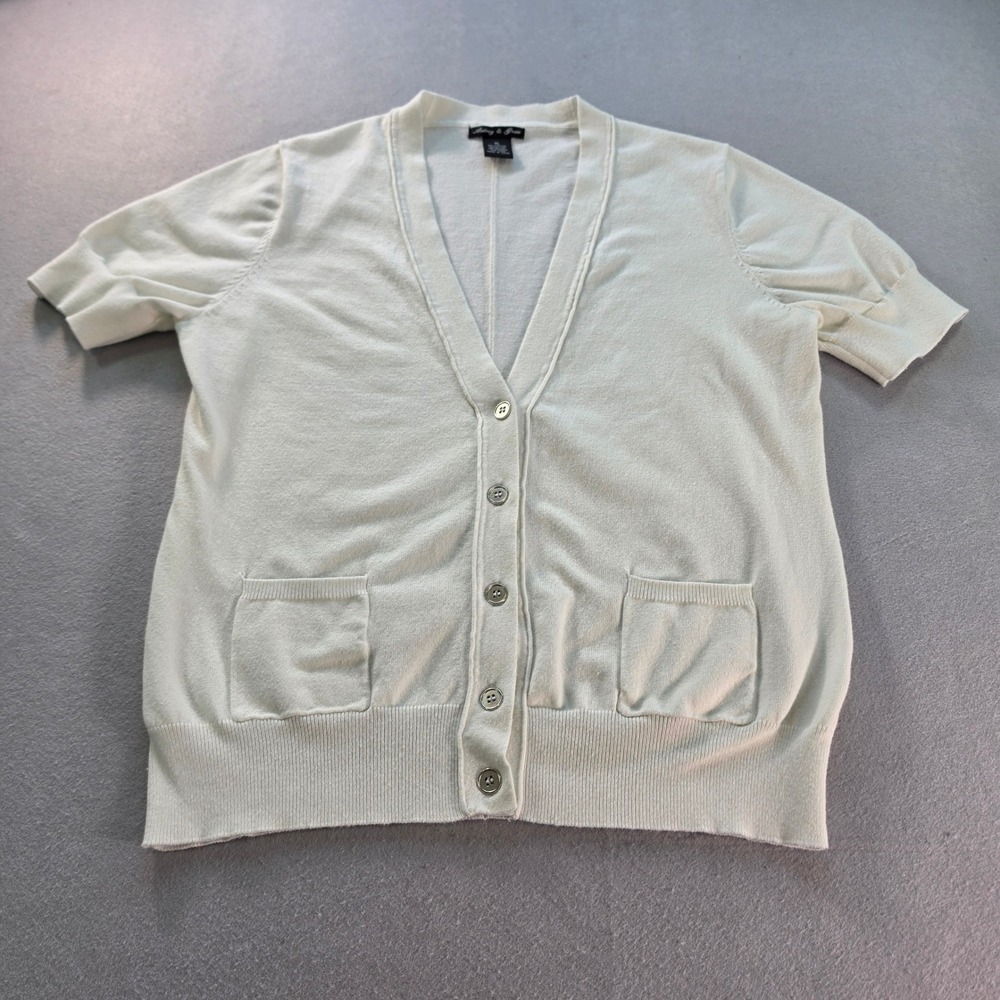 Audrey & Grace Womens XL Short Sleeve Cardigan Sweater White Casual Button Front